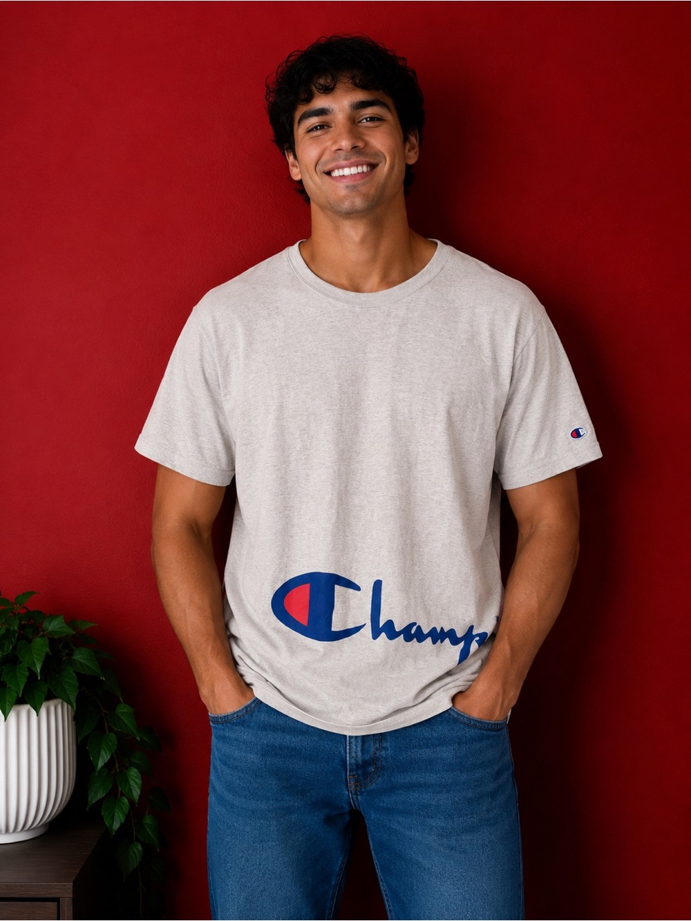 Champion Heritage Script Logo T-Shirt Gray – Size Large